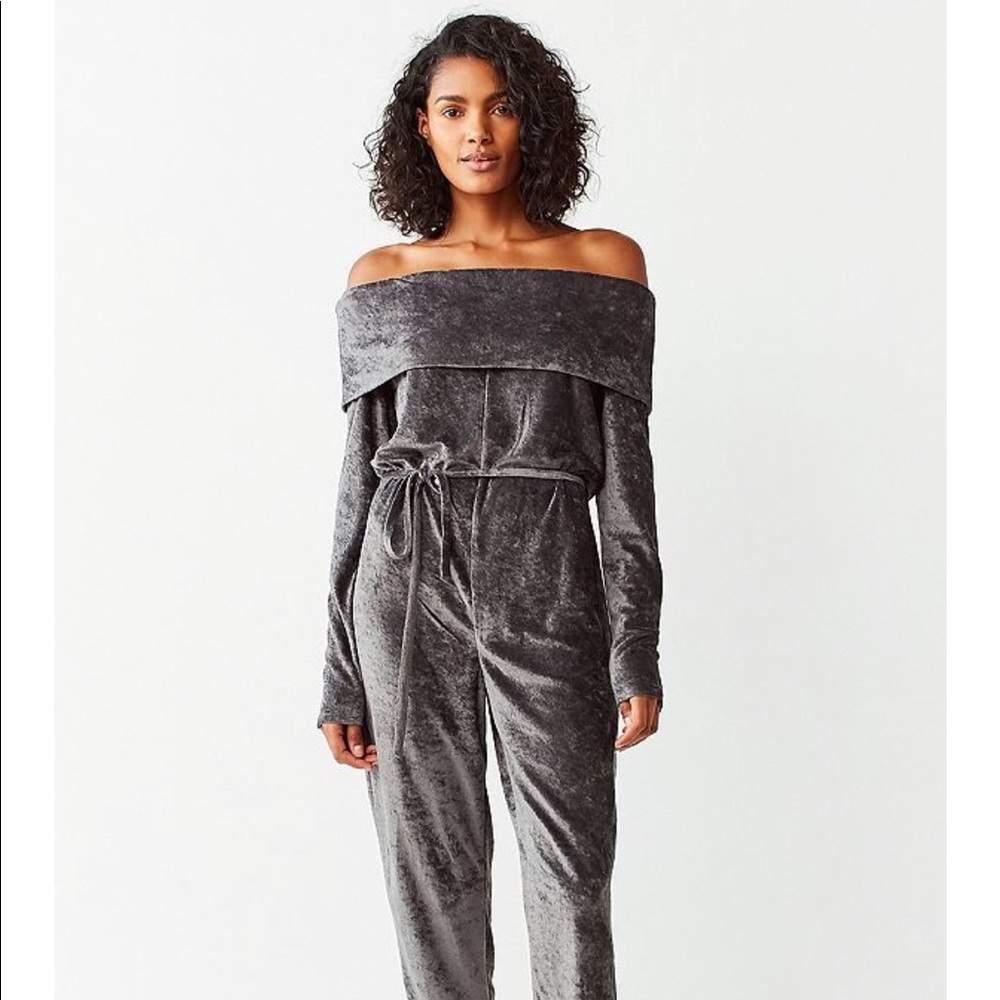 NWT off shoulder velvet jumpsuit out from under